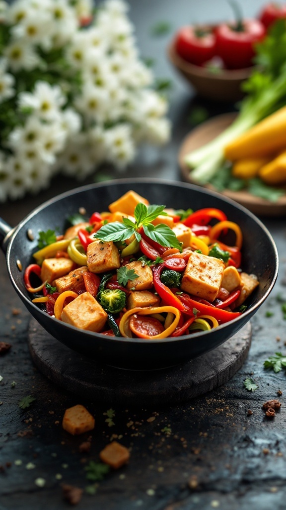 Colorful tofu stir-fry with mixed vegetables