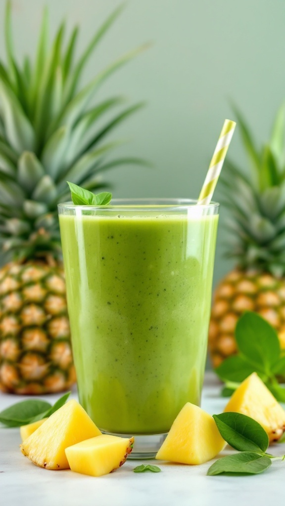 A refreshing green smoothie with pineapple and spinach.