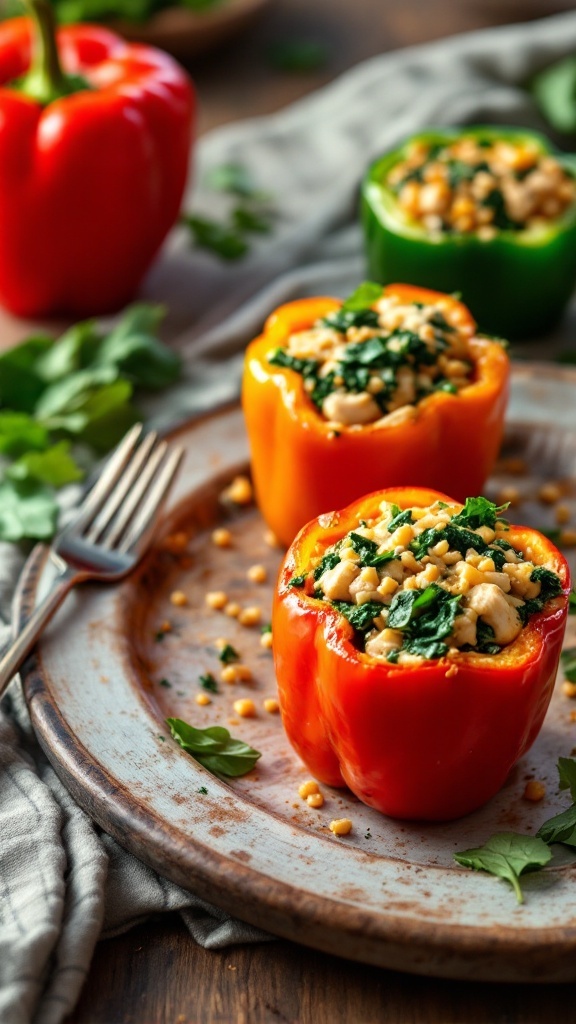 Stuffed bell peppers filled with turkey and spinach