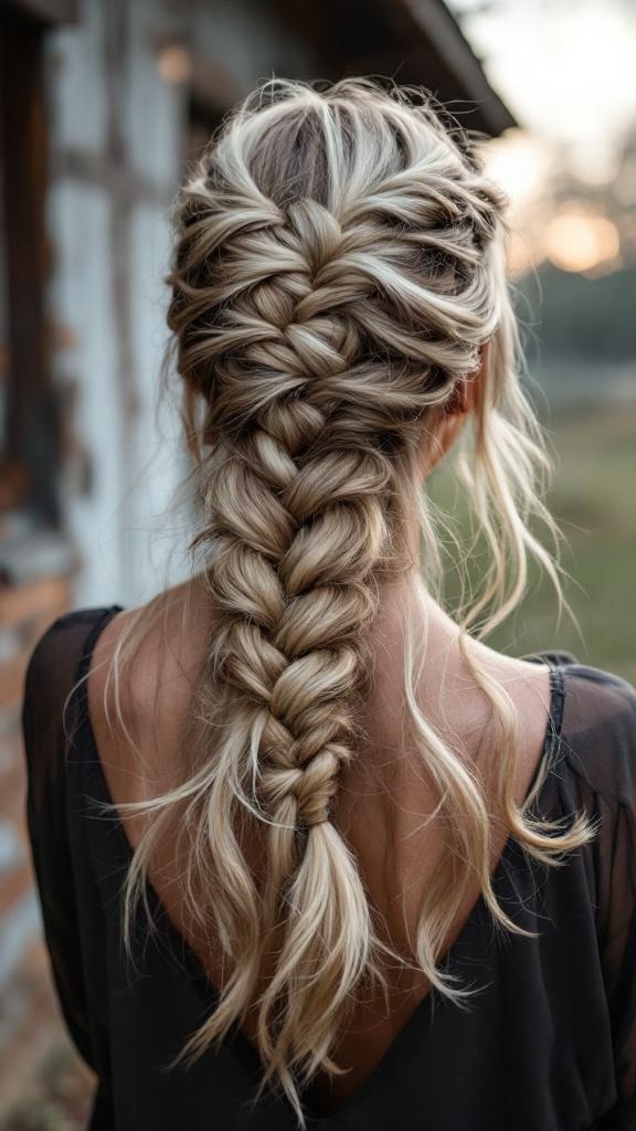A close-up of a twisted side braid hairstyle on medium-length hair.