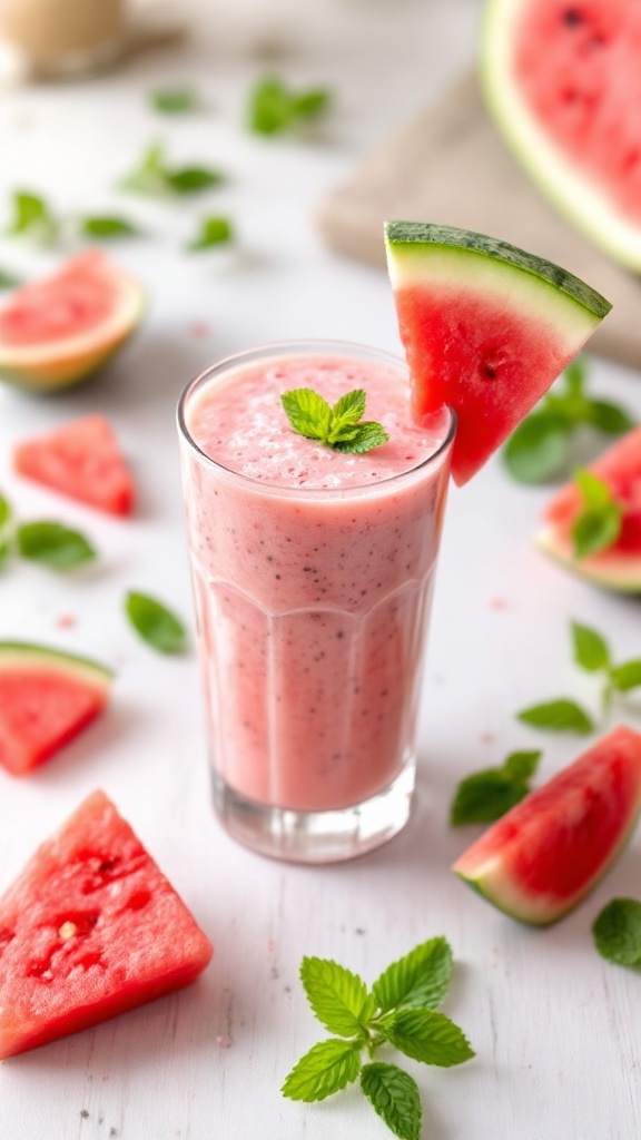 Refreshing watermelon and mint smoothie in a glass