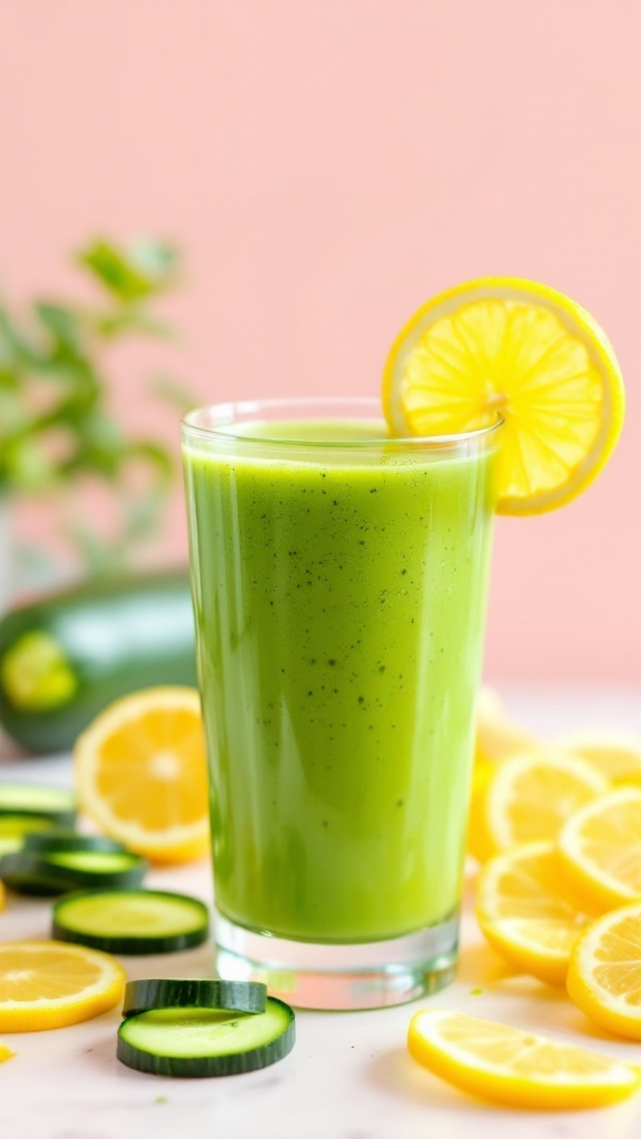 A refreshing green smoothie made with zucchini and lemon.