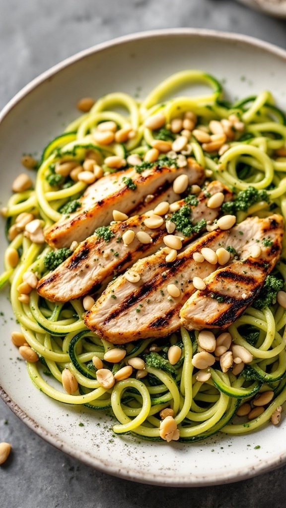 Zucchini Noodles with Pesto and Chicken