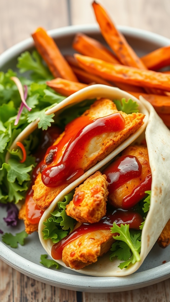 BBQ Chicken Tenderloin Wraps with fresh ingredients