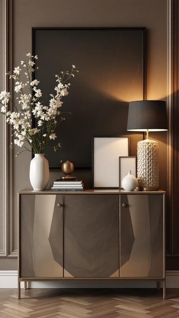Chic console table with decorative accents in a stylish hallway