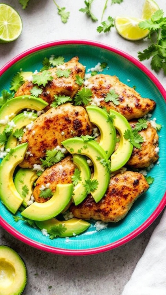 Cilantro Lime Chicken with Avocado on a plate