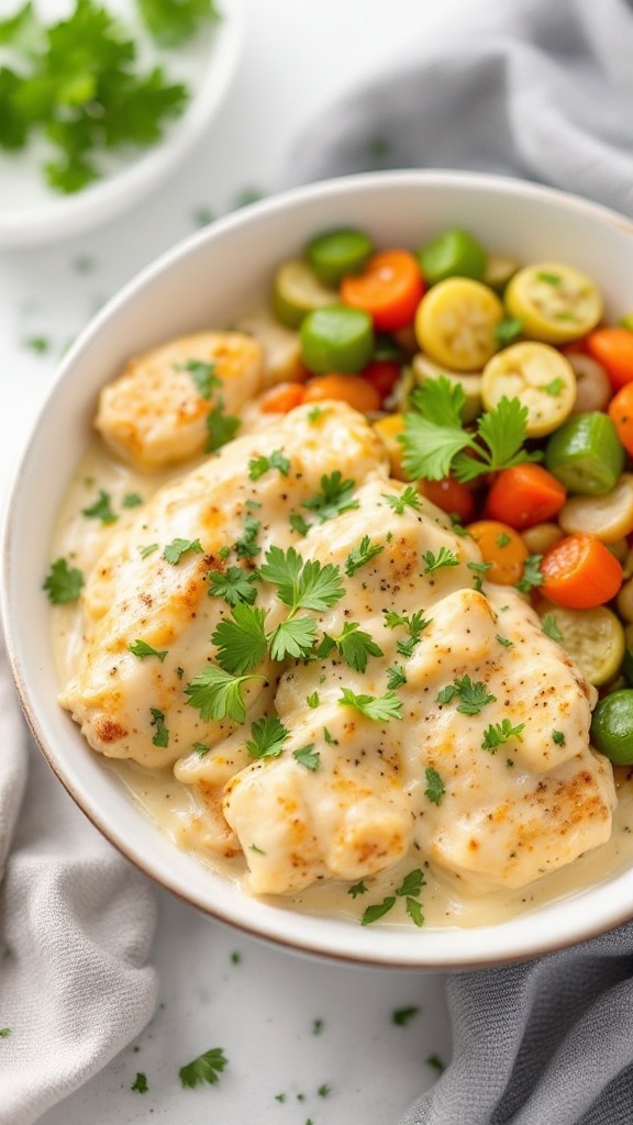 Creamy Garlic Parmesan Chicken served with vegetables
