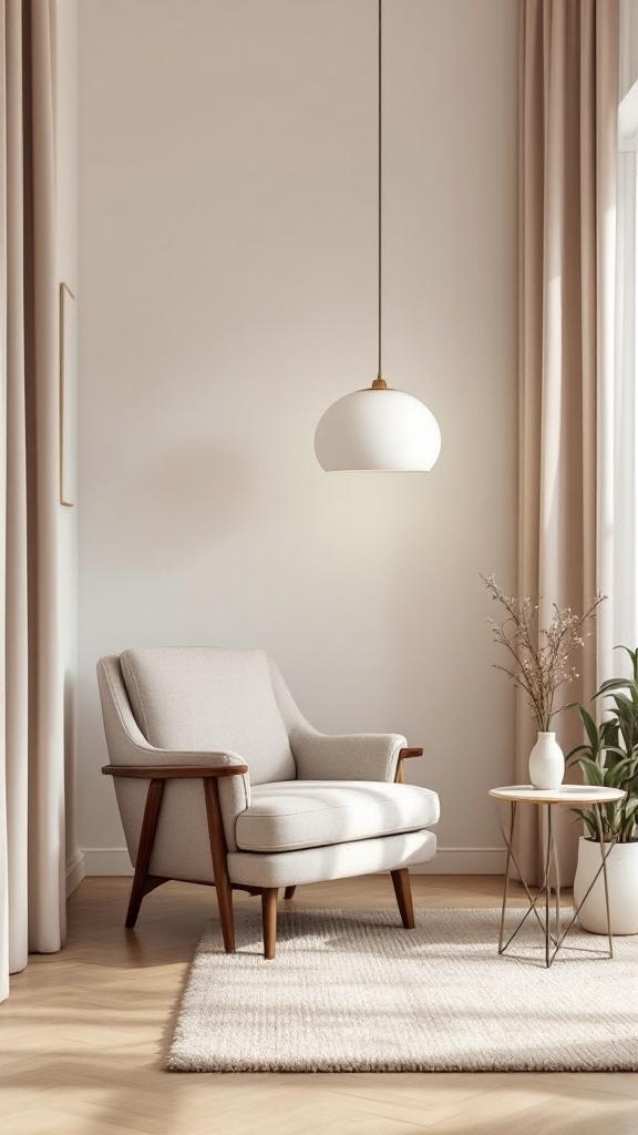 Cozy reading nook with a soft armchair, side table, and natural light