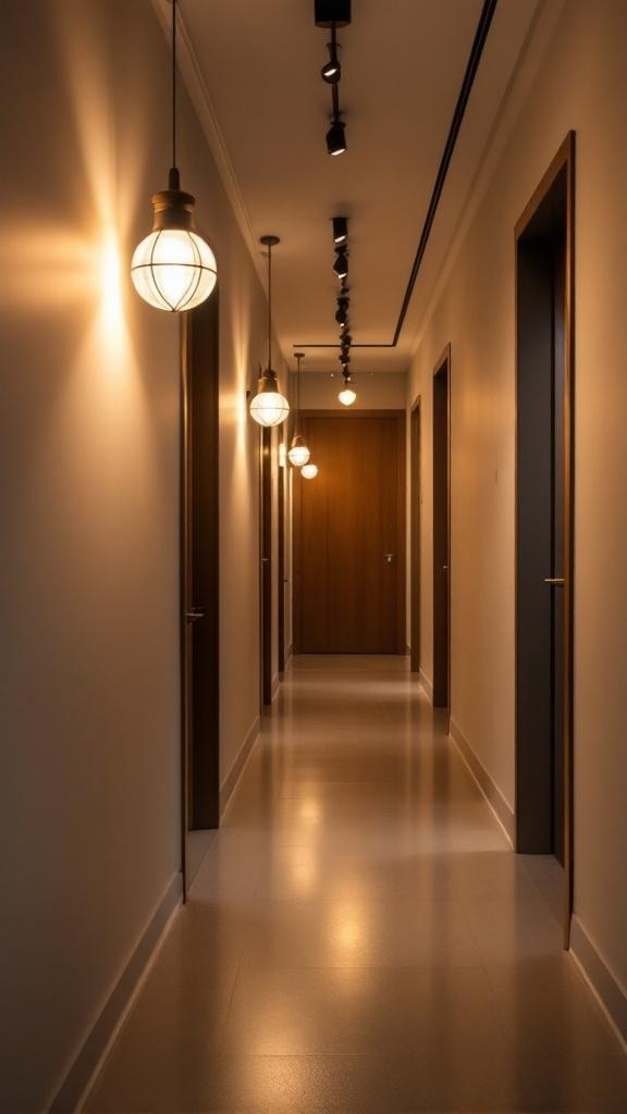 Stylish hallway with creative lighting fixtures