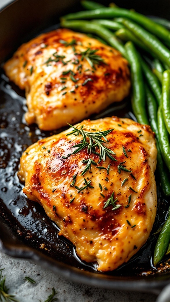 Delicious garlic butter chicken thighs served with green beans