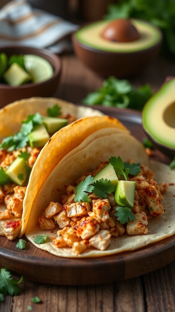 Spicy chicken tenderloin tacos with fresh toppings