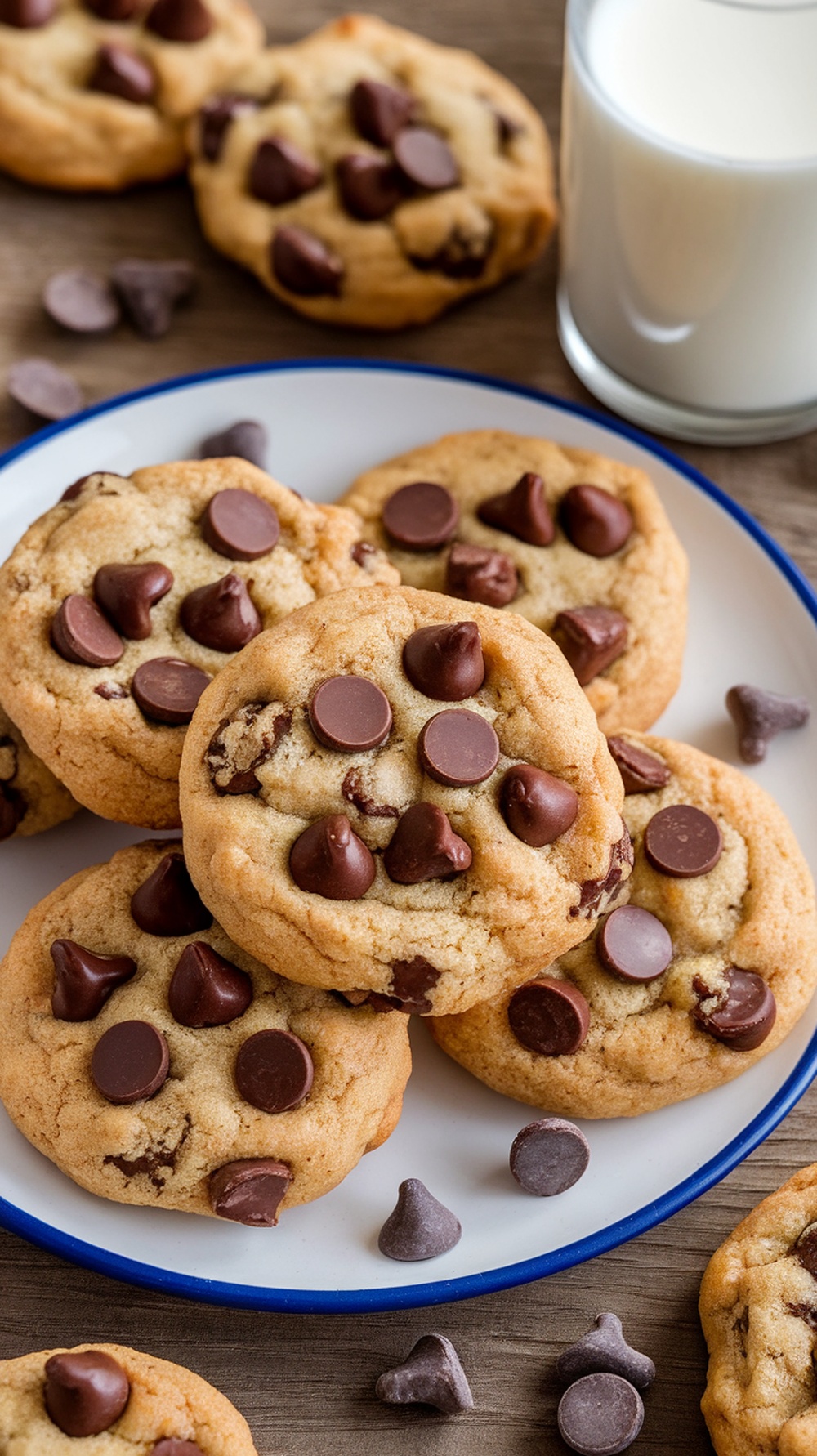Delicious almond flour chocolate chip cookies stacked on a plate, ready to be enjoyed.