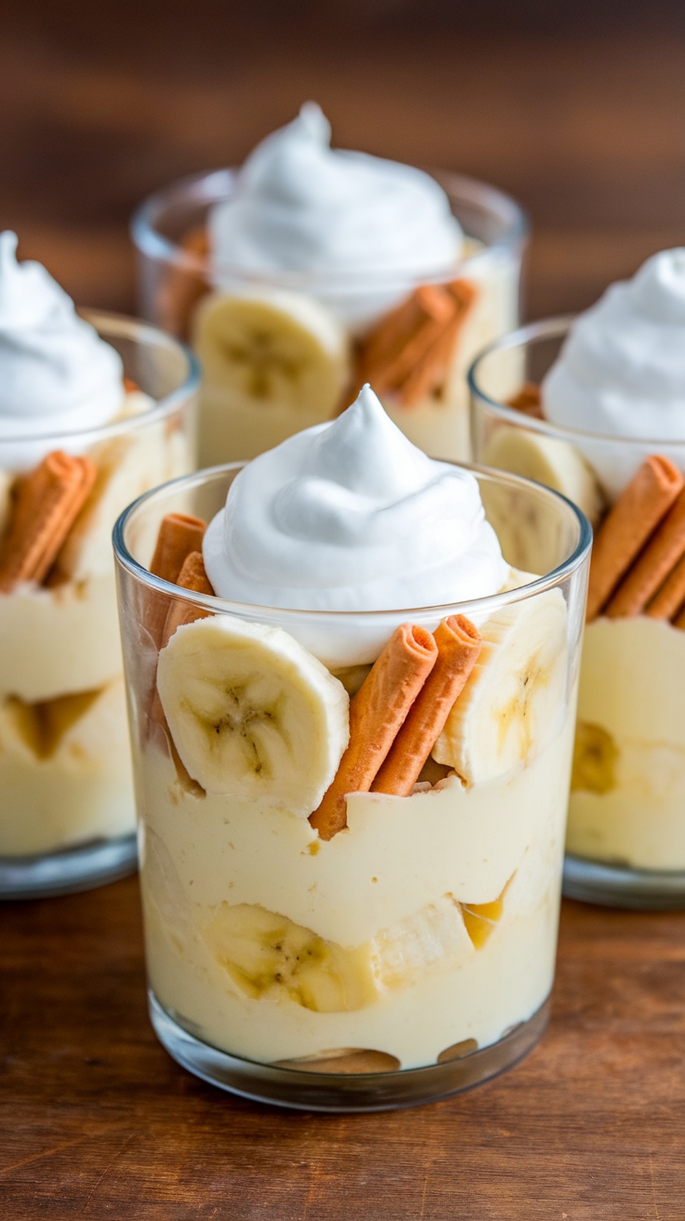 Delicious banana pudding parfaits served in clear cups