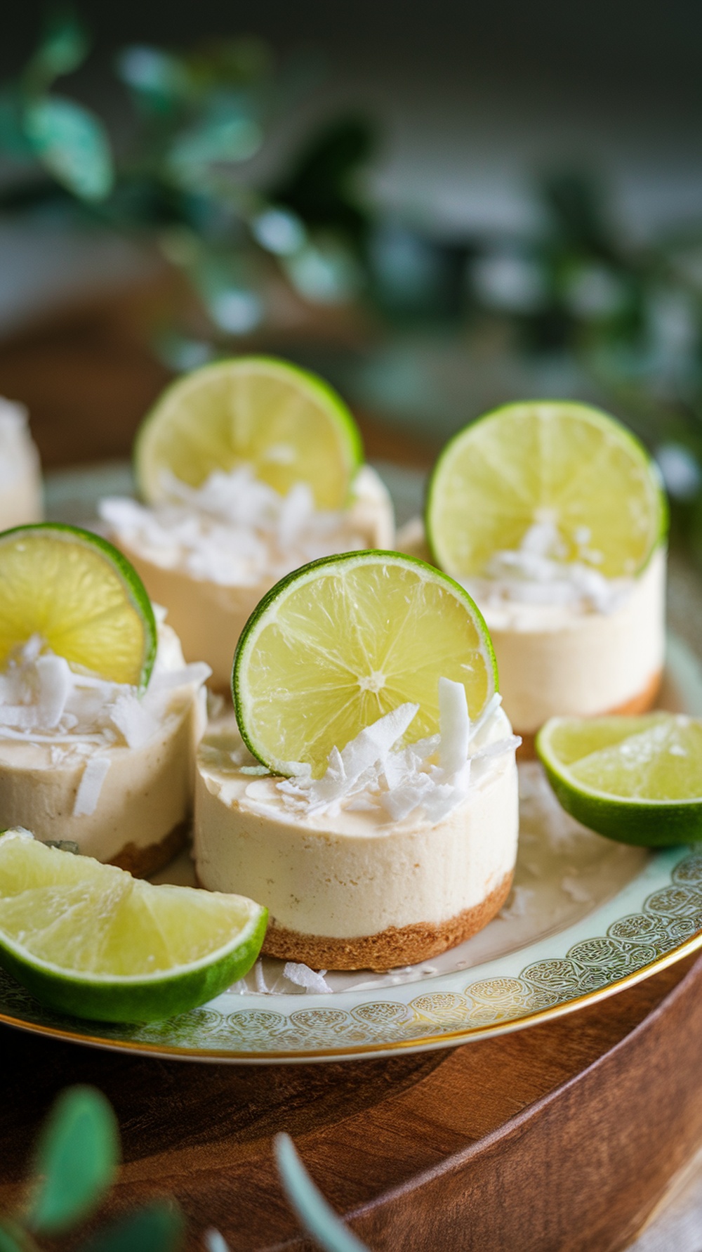 Delicious Coconut Lime Cheesecake Bites on a decorative plate