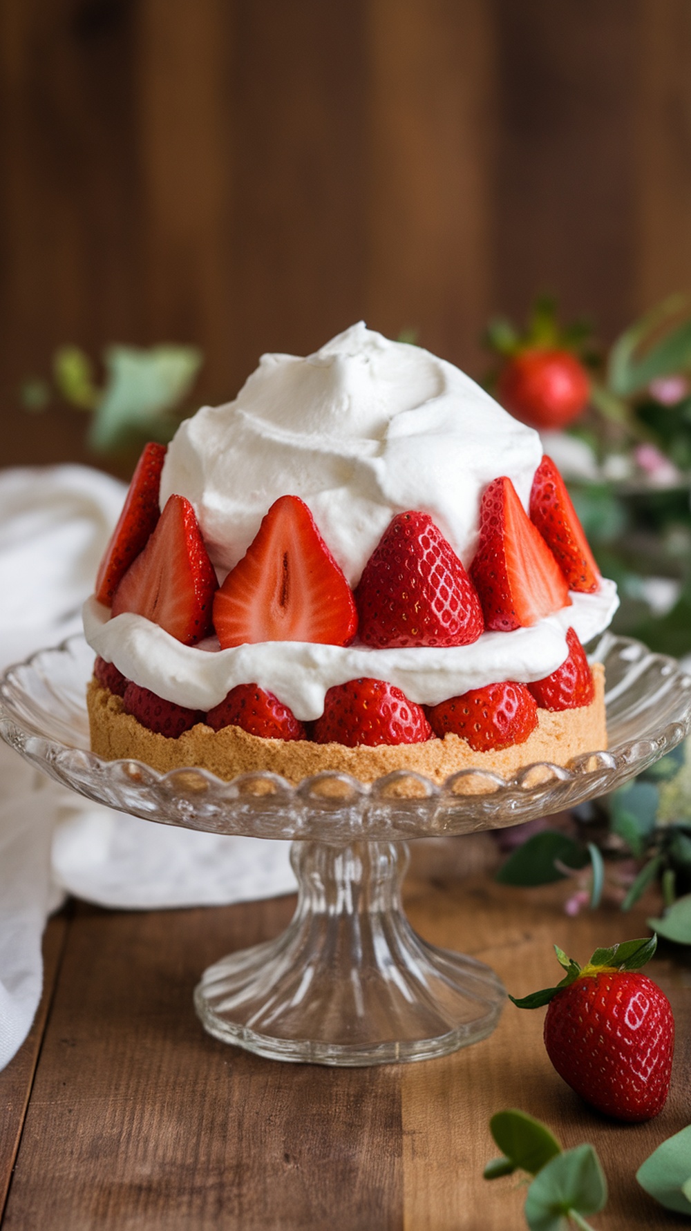 Keto Strawberry Shortcake with fresh strawberries and whipped cream