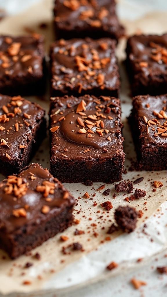 Deliciously rich Mole Poblano Brownies, topped with chocolate ganache and nuts