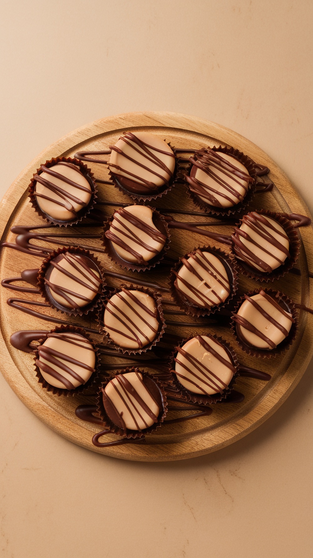 Peanut Butter Cup Fat Bombs arranged on a wooden plate