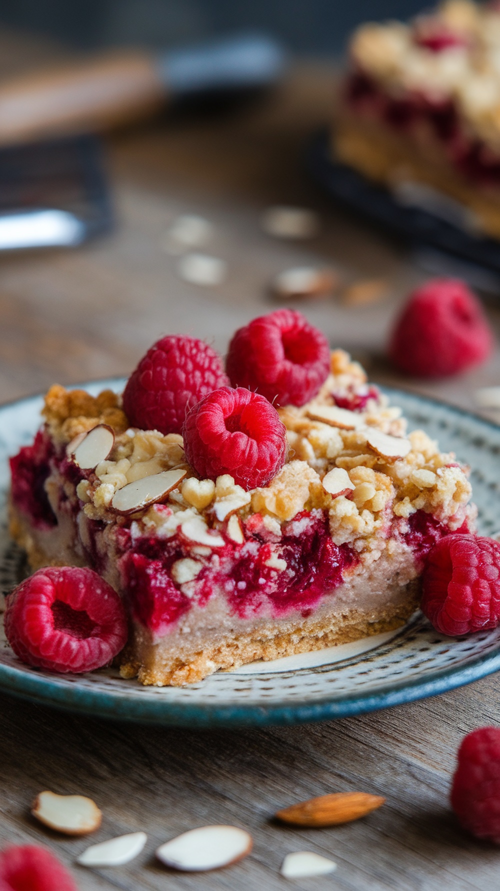 Raspberry Almond Crumble Bars on a plate
