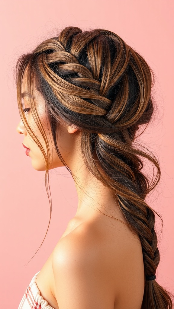A woman with a stylish accent braid and loose hair, showcasing a blend of elegance and casual vibe.