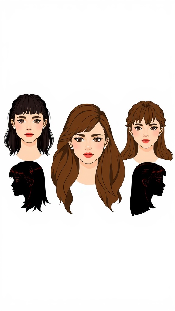 Illustration showing different women's hairstyles, including soft mullet styles.