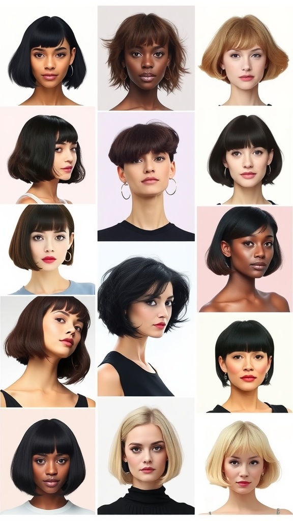 Collage of different bob hairstyles suitable for various face shapes