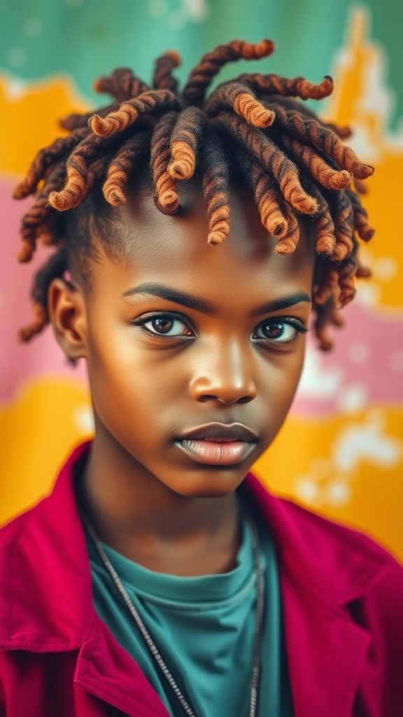 A close-up of a young person with bold finger coils, displaying a vibrant and stylish hairstyle.