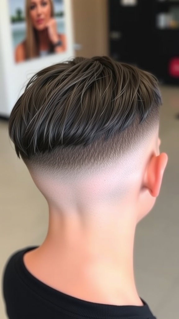 A close-up view of a bold tapered haircut showcasing the contrast between the longer top and tapered sides.