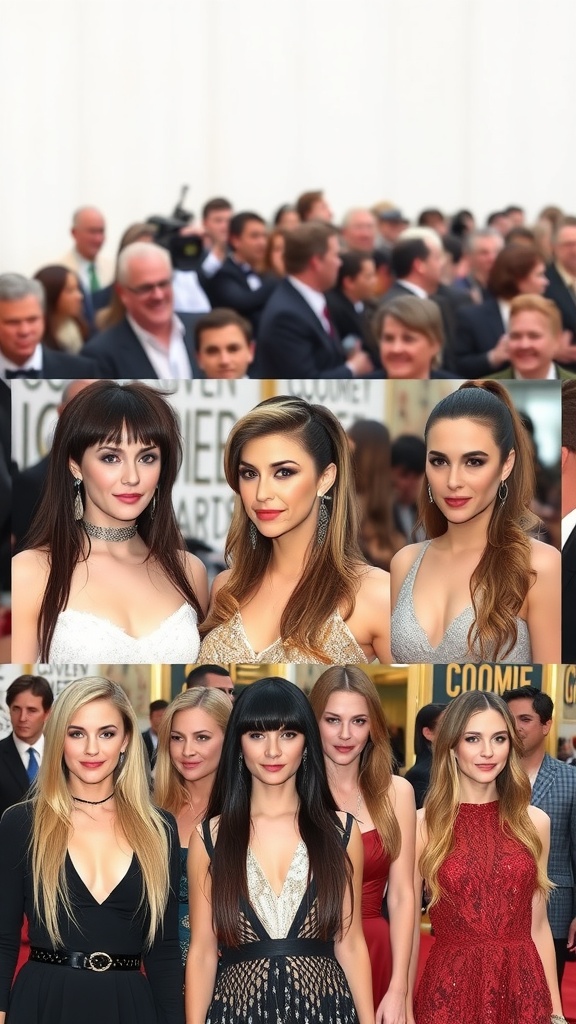 Women at a glamorous event showcasing long mullet hairstyles.