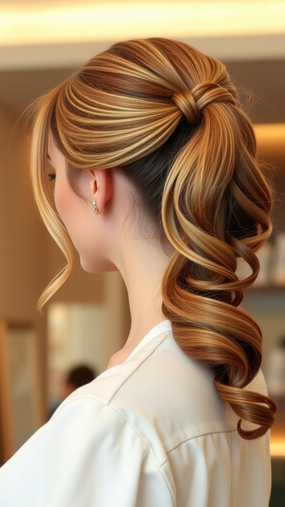 A stylish side ponytail hairstyle with soft waves and a polished appearance