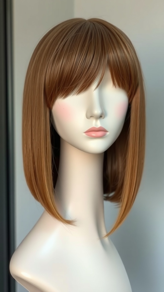 Classic straight wig with natural volume, displayed on a mannequin.