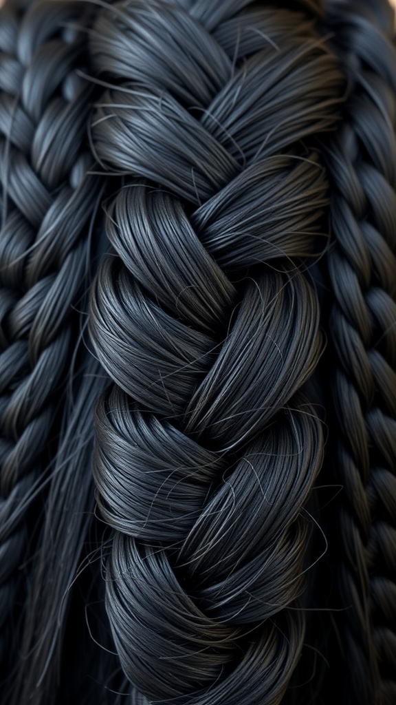 Close-up of a well-defined classic three-strand braid