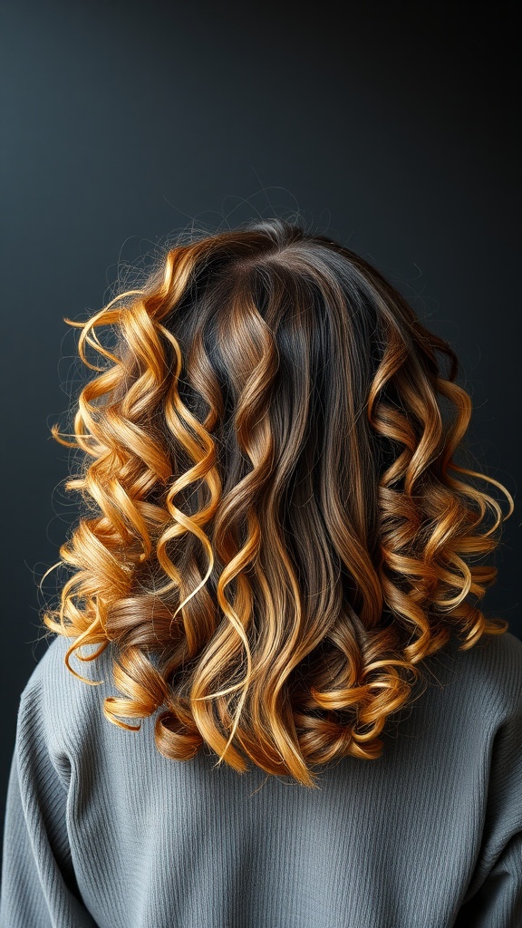 A close-up view of a person's head showcasing beautiful, defined curly hair with a blend of straight strands.