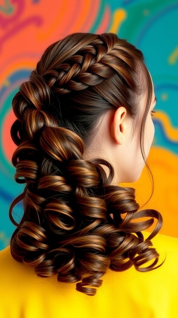 A woman with a curly braided ponytail showcasing beautiful braids and curls.