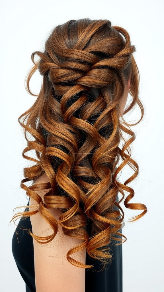 Curly half-up hairstyle with defined curls cascading down