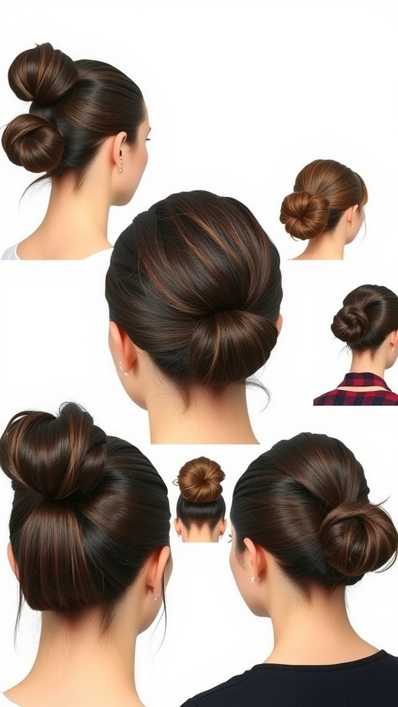 Different variations of slick back buns for natural hair