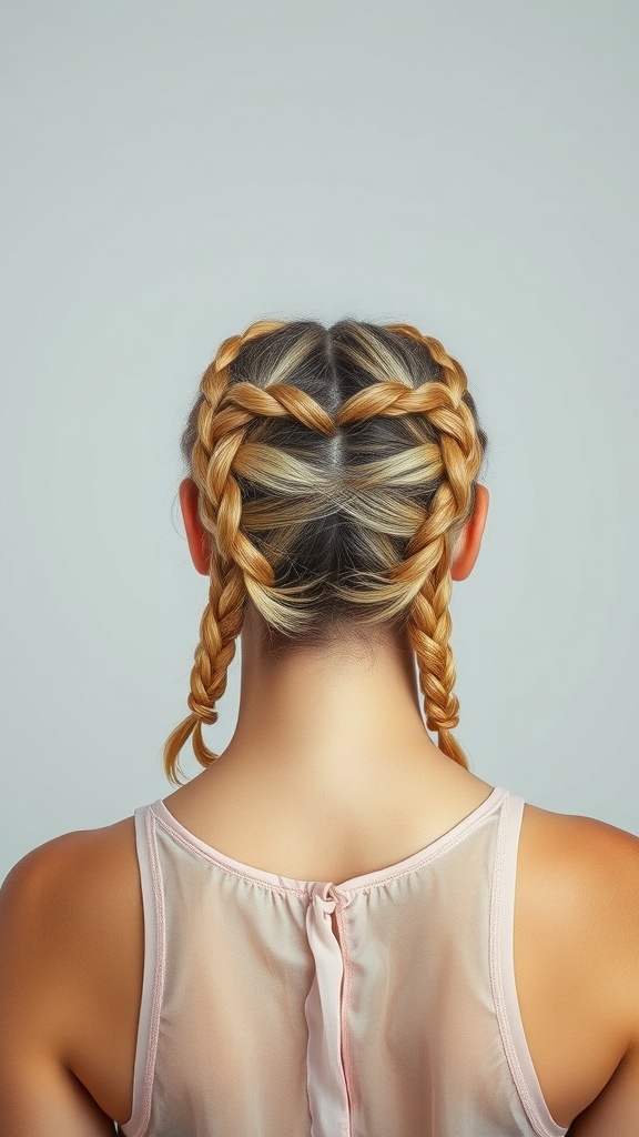 A hairstyle featuring two braids wrapped around the head, creating a crown look.