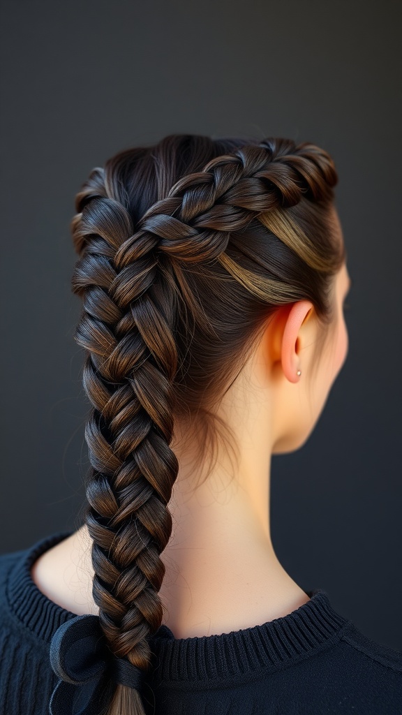 A close-up of a double braided crown hairstyle, featuring two braids wrapped around the head.