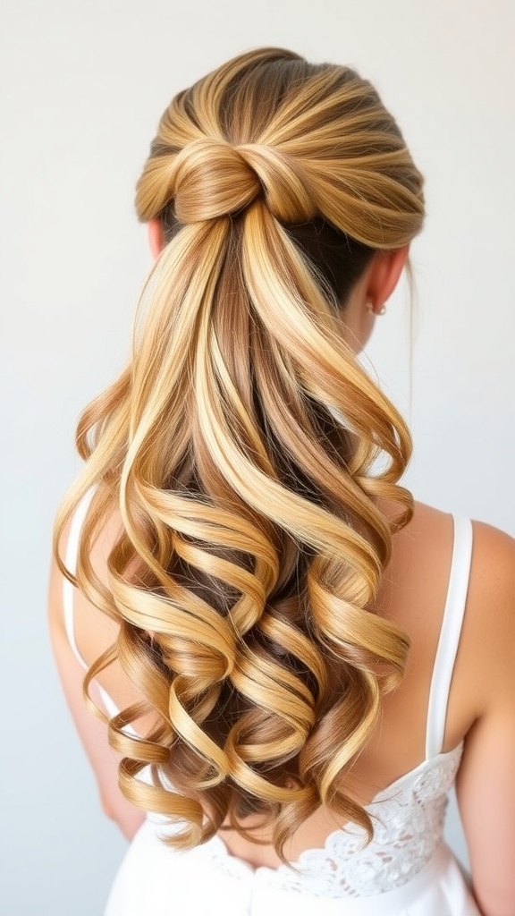 A beautiful double ponytail hairstyle featuring soft waves, elegantly styled and suited for a wedding.