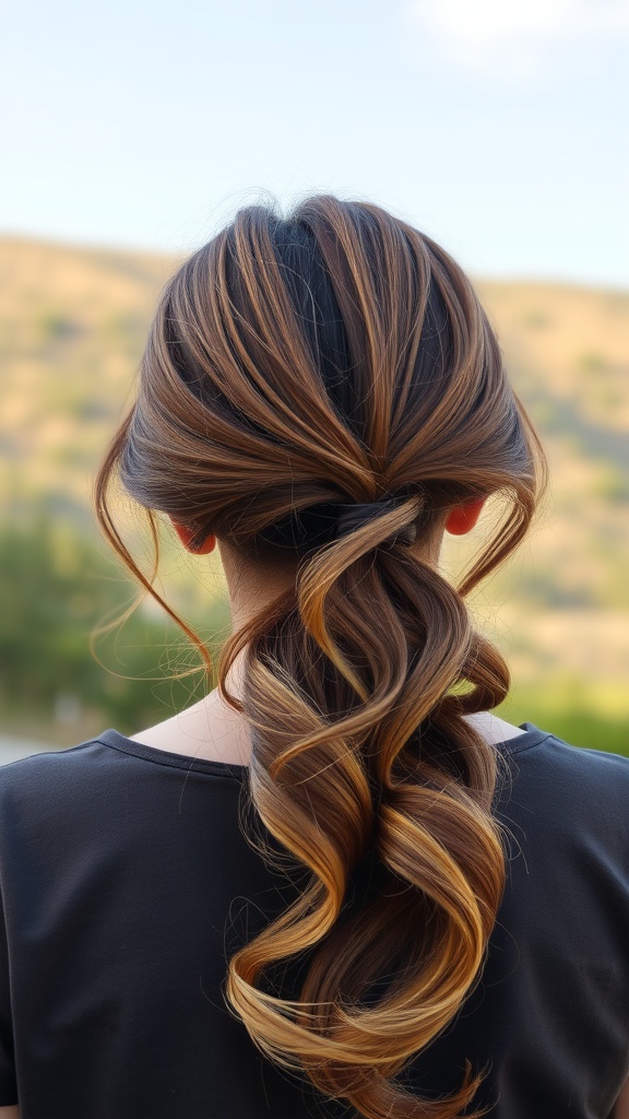 A woman with a low ponytail styled in soft waves, showcasing a natural look.