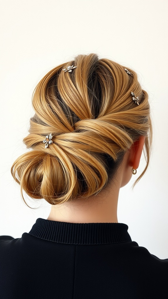 Elegant twisted updo hairstyle with hair accessories