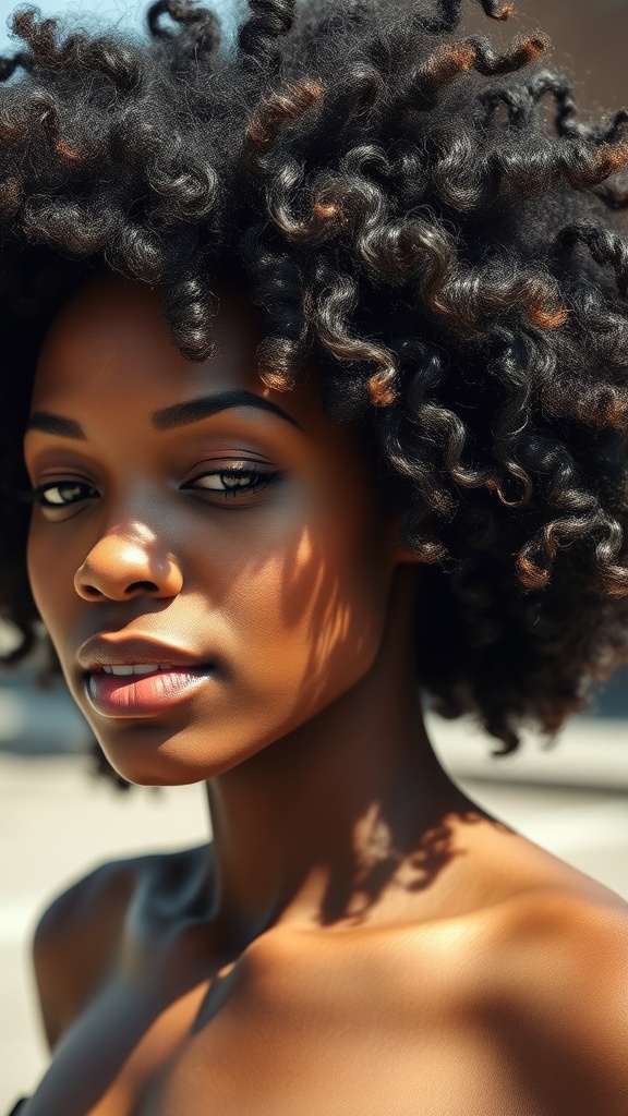 A person with beautiful 4c natural hair showcasing voluminous curls.