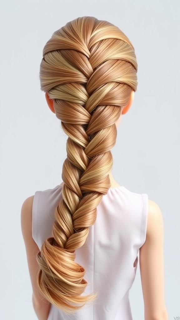 Fishtail braid hairstyle on a Barbie doll
