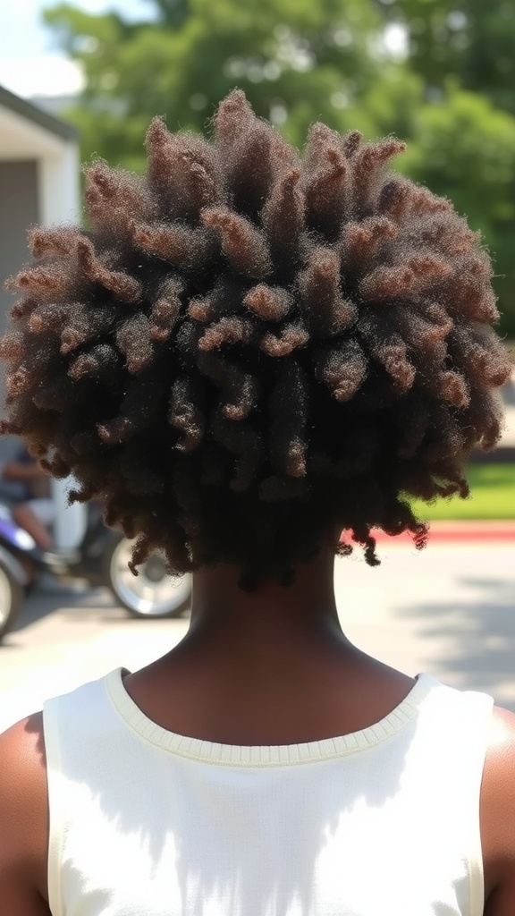 A fluffy afro with defined edges, showcasing natural curls and a voluminous shape.