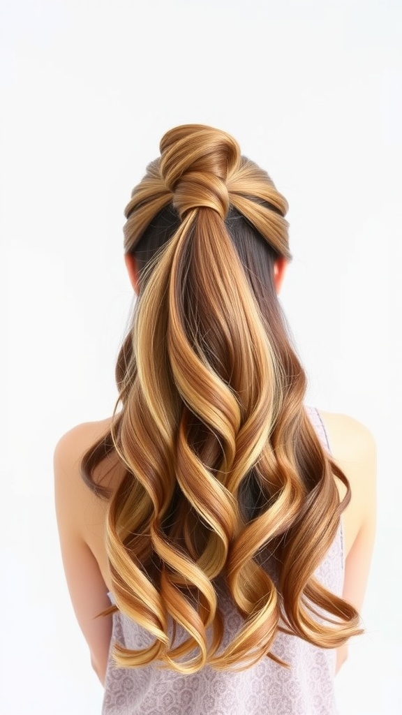 A woman with a half-up high ponytail and flowing waves, showcasing a flirty hairstyle.
