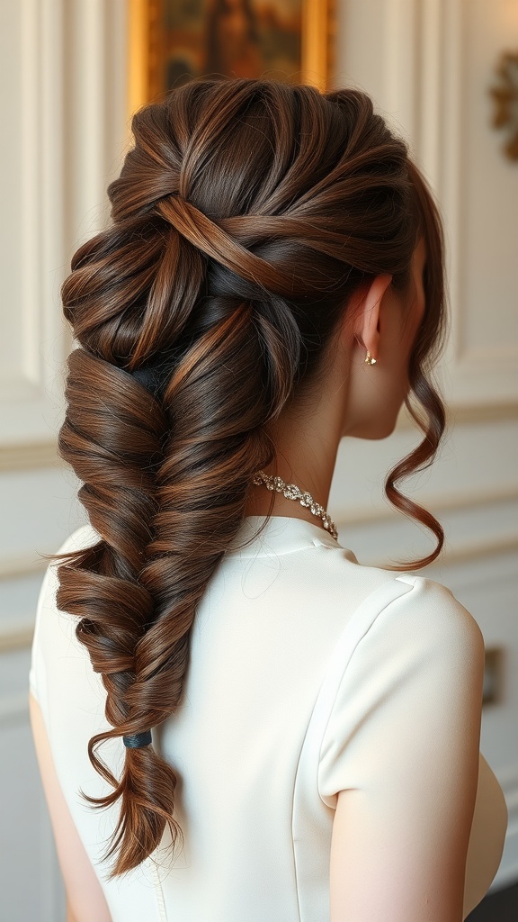 A woman with a half braid and textured curls styled elegantly.