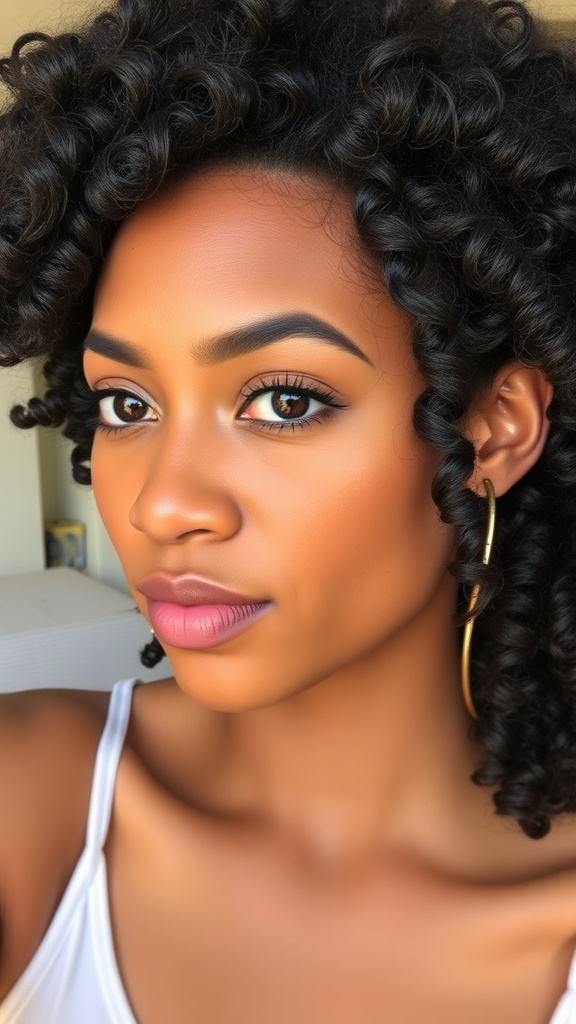 A woman with a stylish kinky curly quick weave hairstyle.