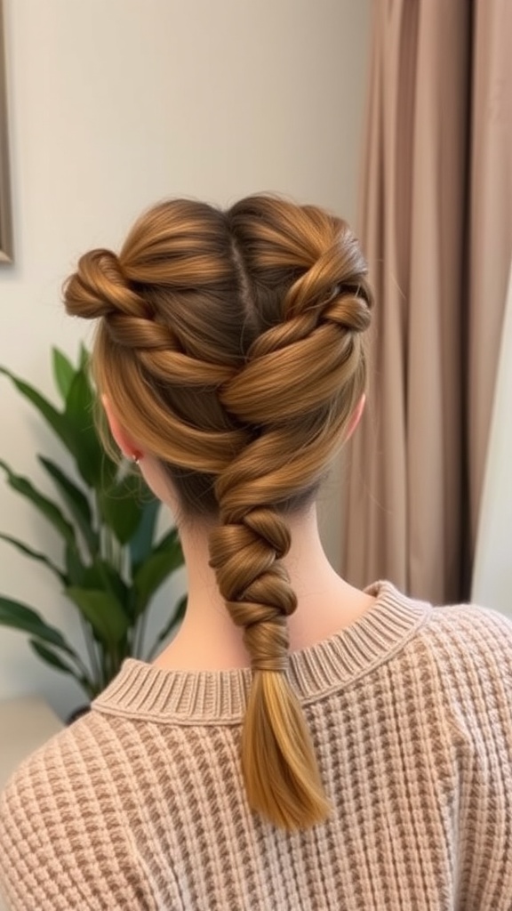 A stylish low frontal ponytail hairstyle featuring twists and a smooth finish.