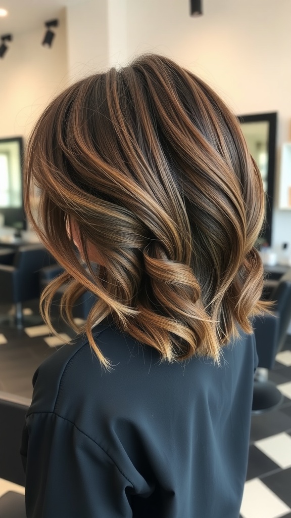 Lush layered blowout hairstyle with soft waves and highlights