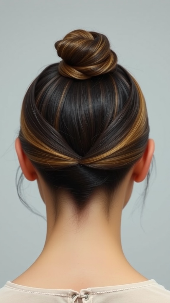 A close-up view of a slick back bun hairstyle, showcasing smooth edges and baby hairs.