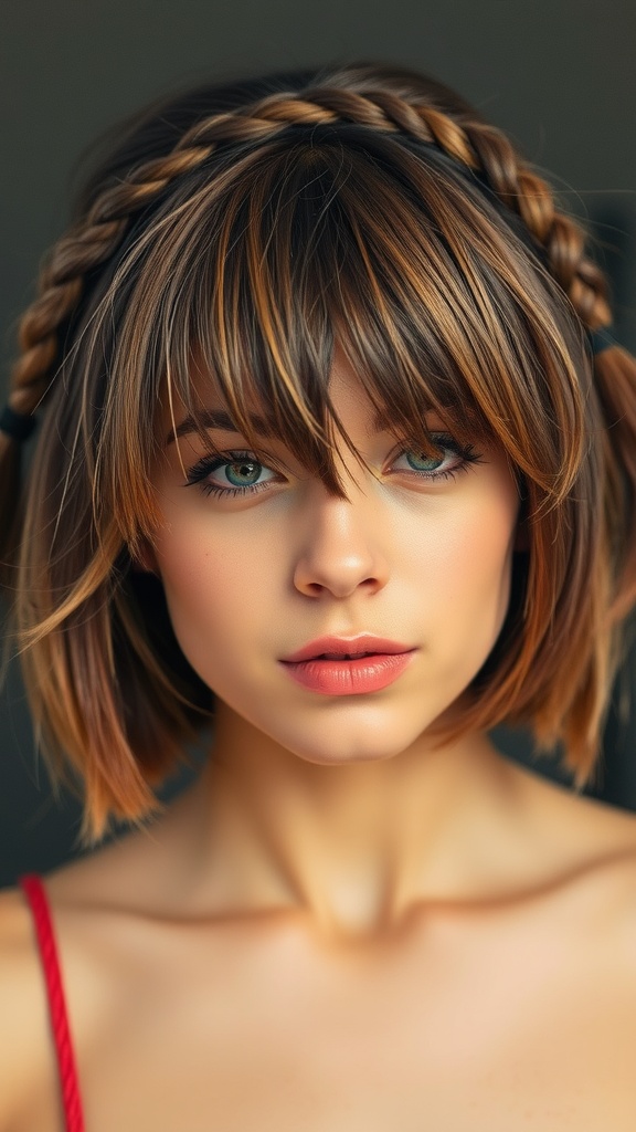A young woman with a messy bob hairstyle and chunky braids